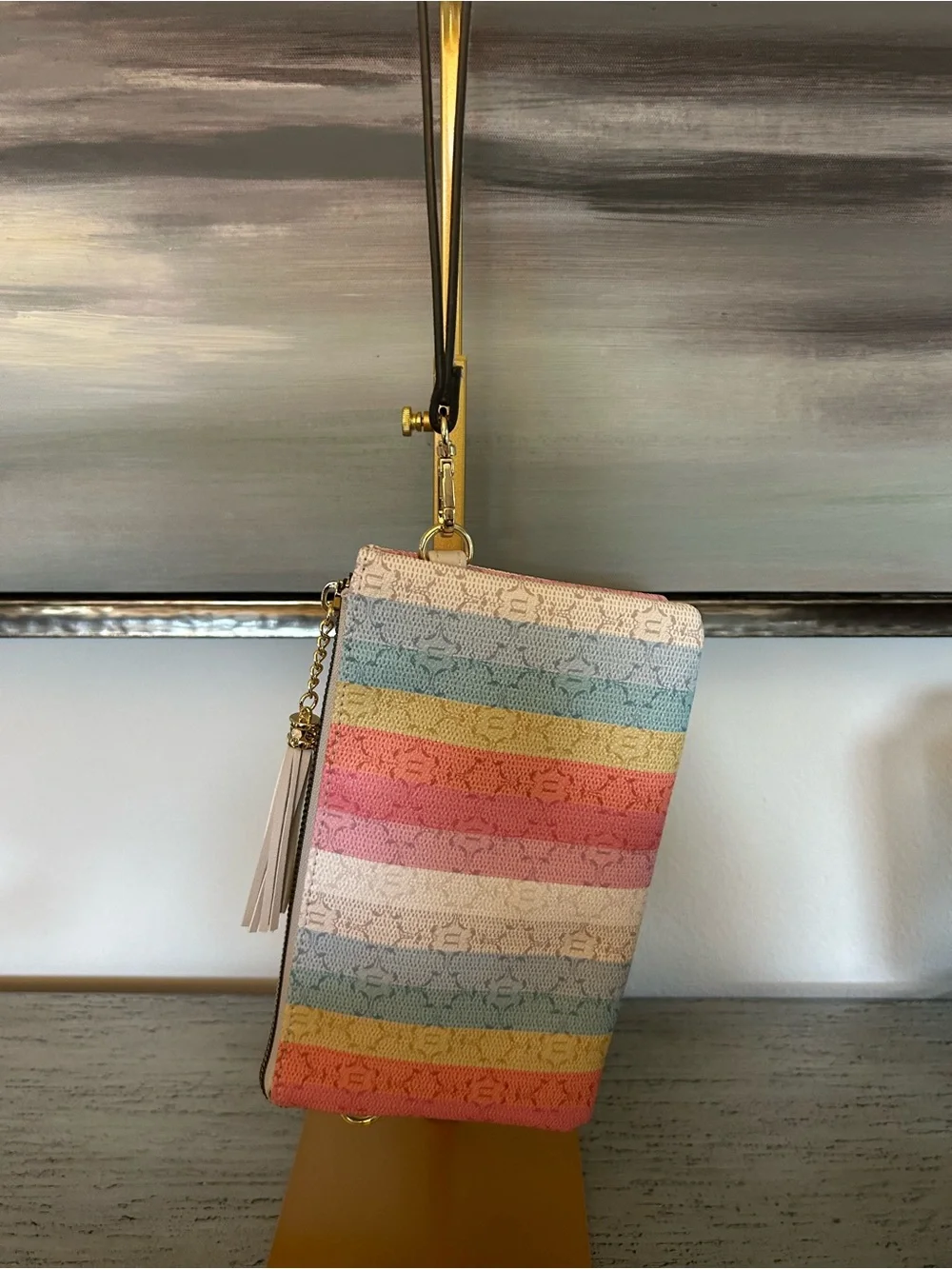 Nanette Lepore Pastel Striped Wristlet with Tassel NWOT